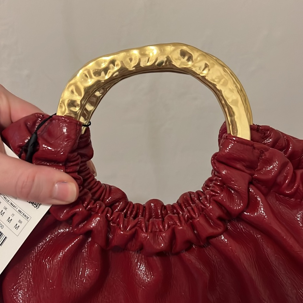 Red Handbag with Gold Handle - Picture 3 of 8
